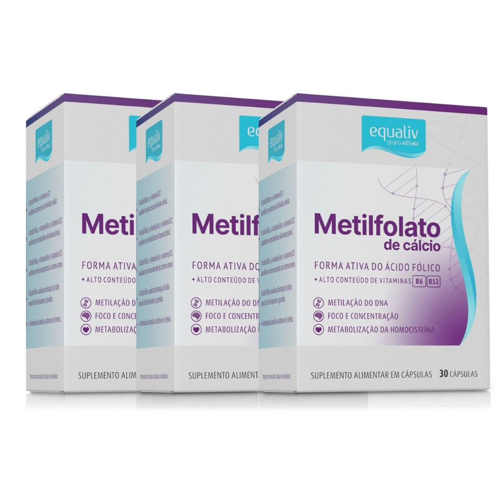 Kit 3 Metilfolato de Cálcio Vitam B12  Ácido fólico Equaliv