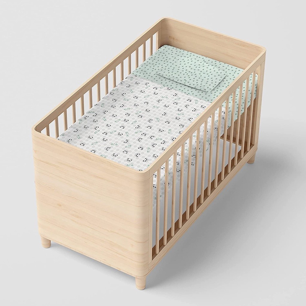 Jogo De Berço Papi Compose Tamanho Americano Contem 03 Peças, Papi Textil, Panda Verde/Cinza, 01 lençol com elástico 1, 30m x 70cm x 12cm, 01 virol 1, 50m x 90cm, 01 fronha 40cm x 28cm