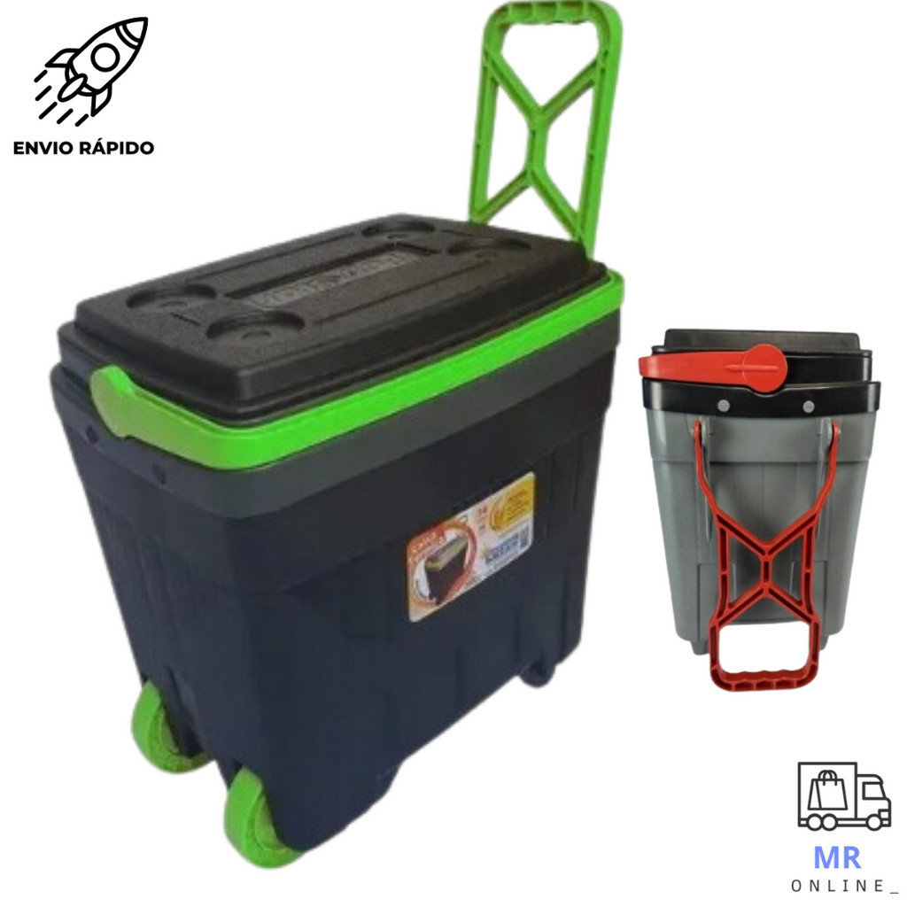 Cooler 34 Litros Com Rodinha Caixa Térmica Camping Pesca Antares Farm 44 Latas