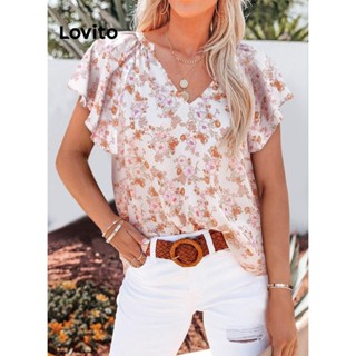 Lovito Blusa Boho Ditsy Com Babados Florais Para Mulheres LNL43023