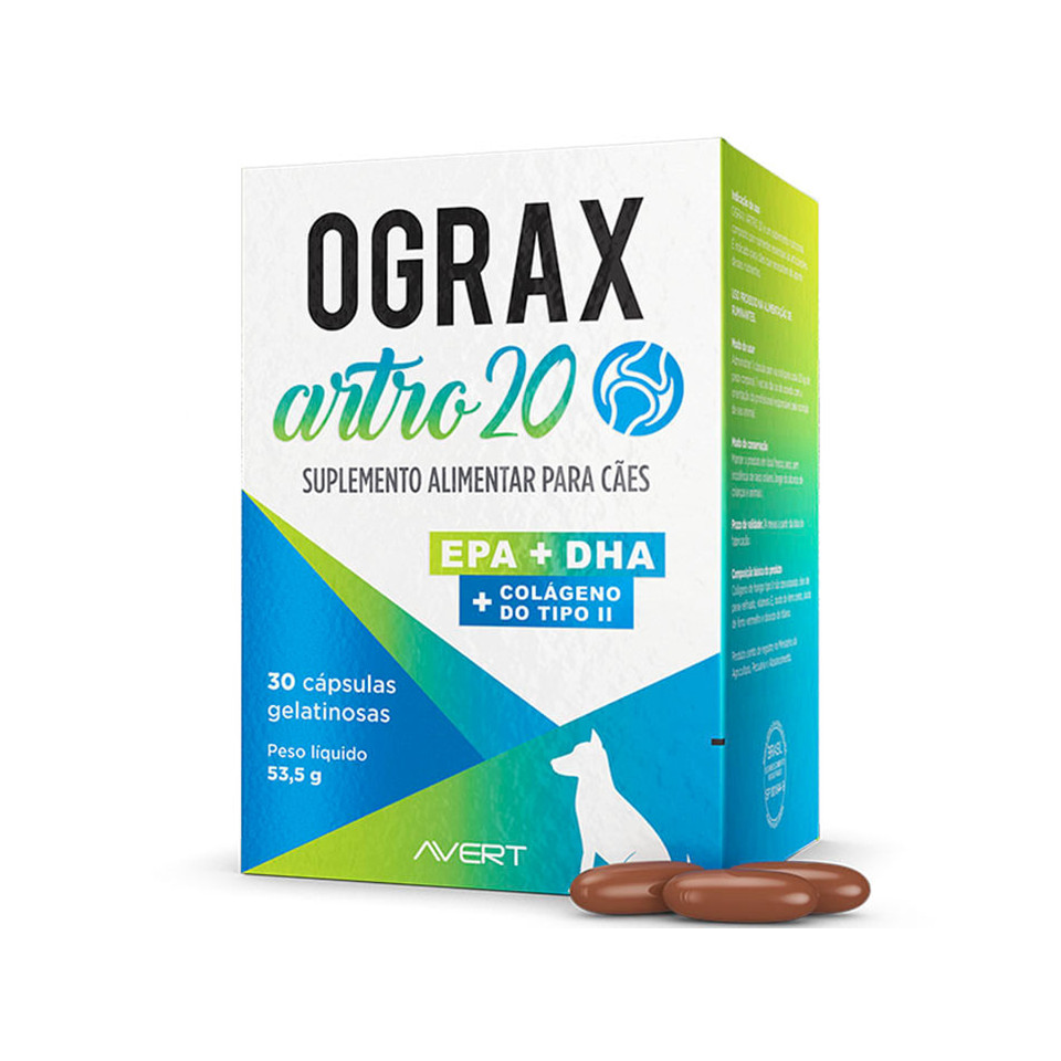 Ograx Artro 20 Suplemento Colágeno Cães Gatos 30 Caps Avert