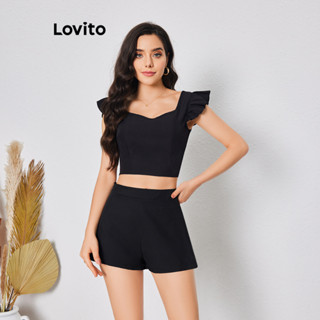 Lovito Conjunto de Shorts com Babado Liso Elegante para Mulheres LBL08088