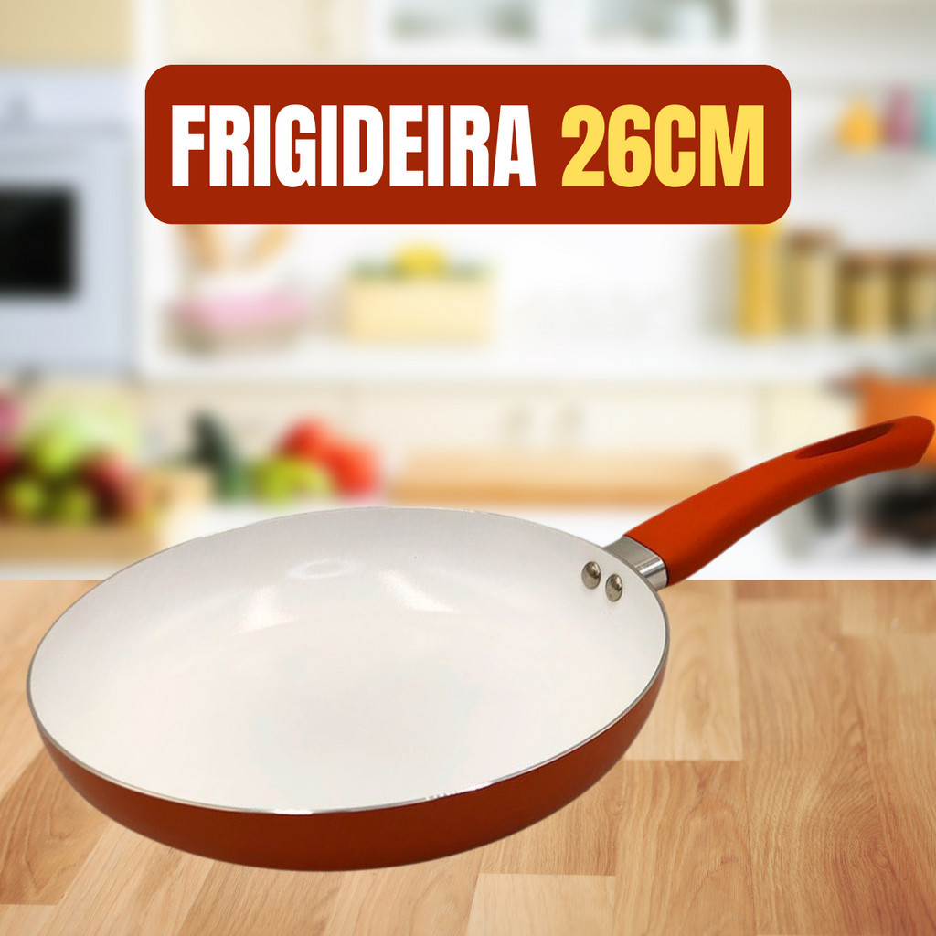 Frigideira Bronze Alaranjado Alumínio com Revestimento Cerâmico 26cm Antiaderente Panela Cozinha Premium Luxo Resistente