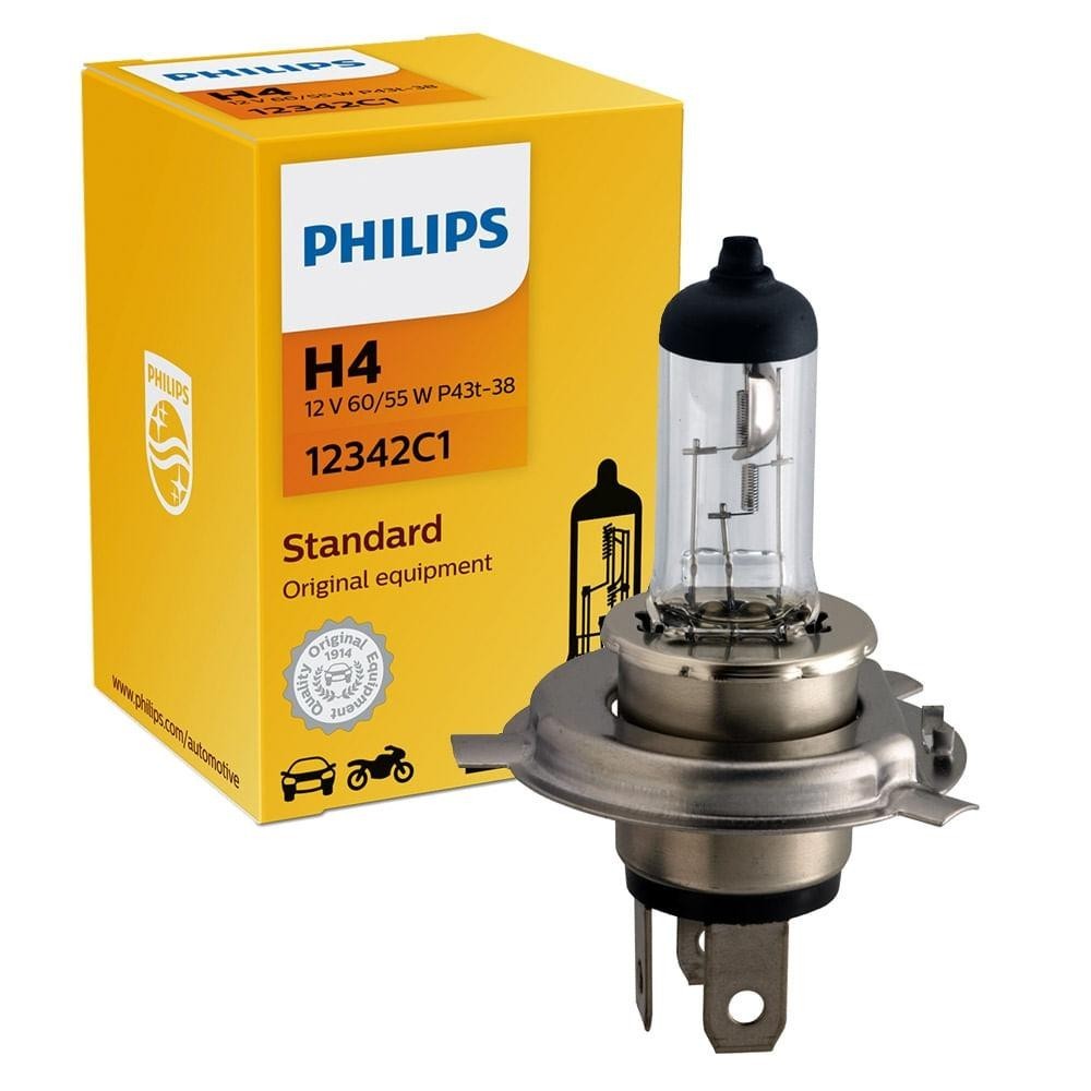 Lâmpada Philips Halógena Standard 55/60w 12v H4 Biodo P43t38 - Spare Parts and Accessories for Vehicles