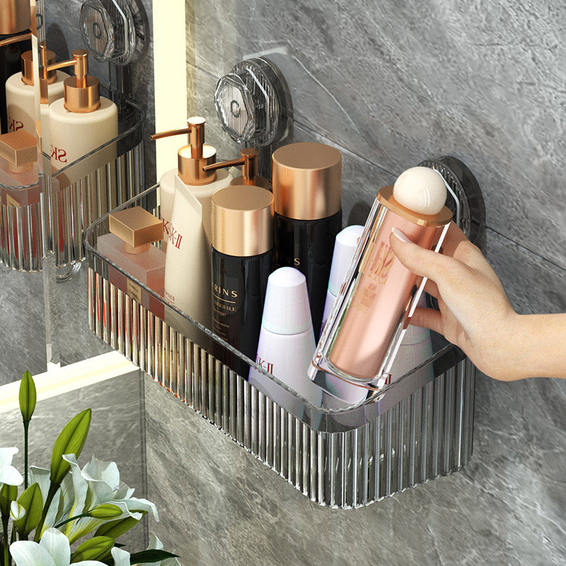 Suporte de armazenamento de banheiro com ventosa de acrílico transparente sem perfuração em Oferta na Shopee
