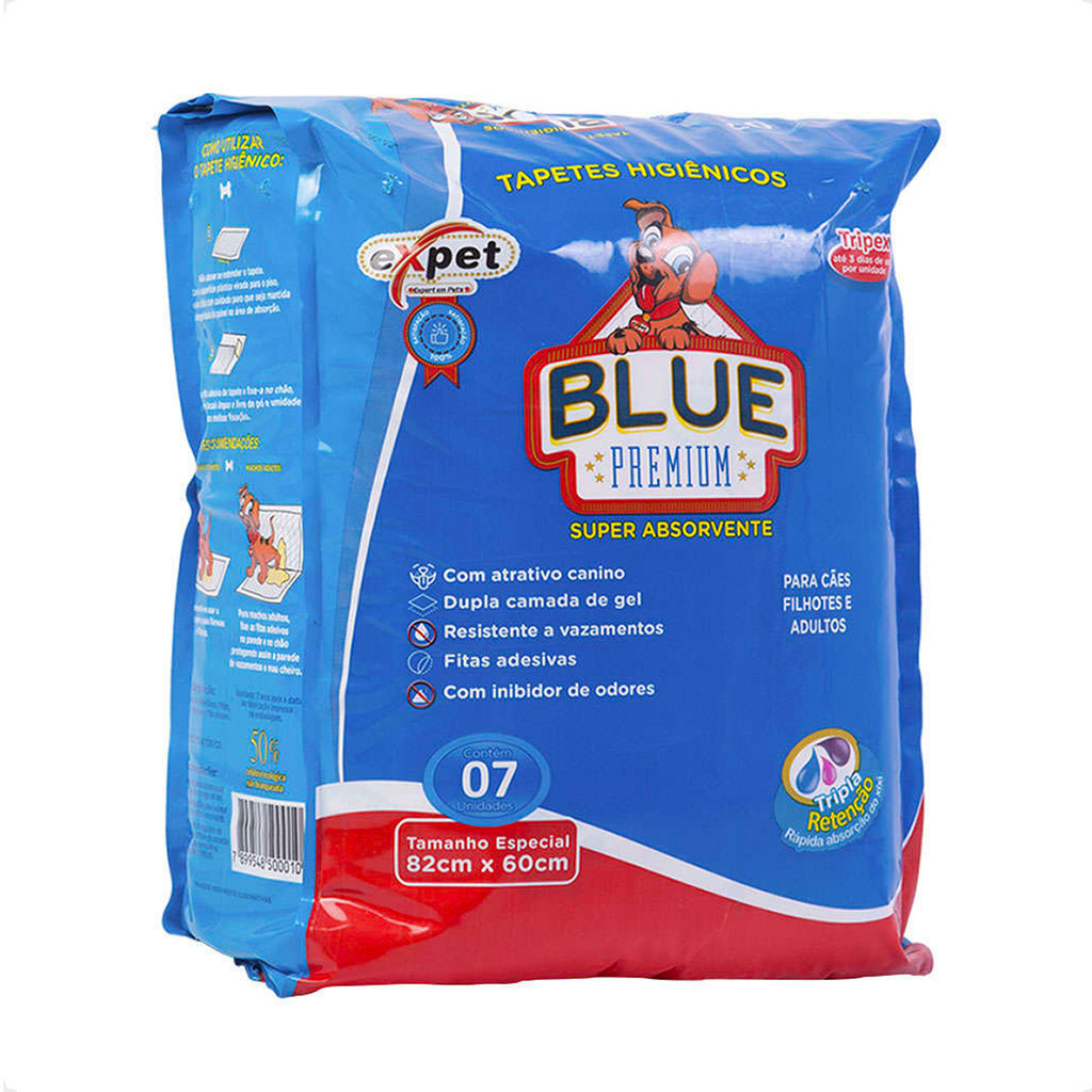 Tapete Higiênico Expet Blue Premium 82x60 - 7 Unidades