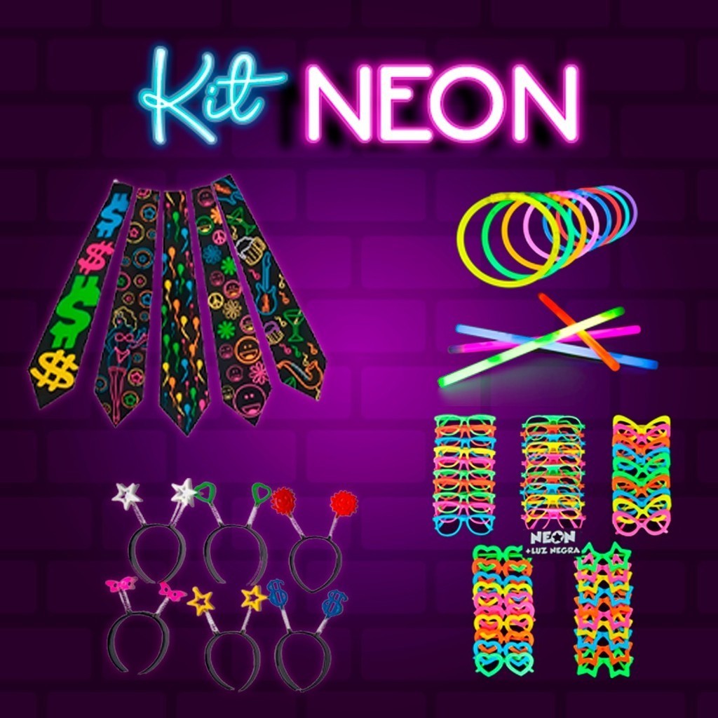 Kit Balada Festa Neon 80 Itens Divertidos