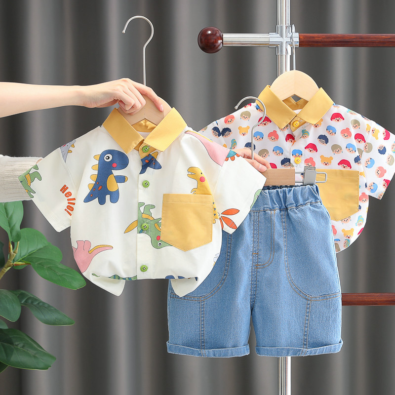 Summer Easter Kids Toddler Boys Outfits Dinossauro Cenoura Impressão Camisas De Manga Curta E Conjunto De Roupas Curtas