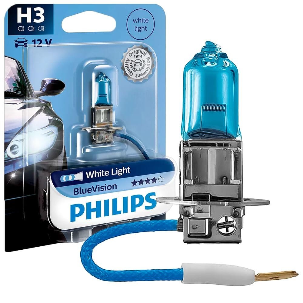 Lâmpada Farol Philips Bluevision Branca H3 12v 55w 3700k em Oferta na Shopee