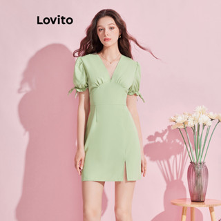 Lovito Elegante Vestido com Amarração Frontal para Mulheres L74ED184