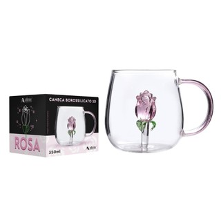 Caneca Vidro Escultura 3D Rosa 280ml - Rosa + Caixa para Presente em Oferta na Shopee