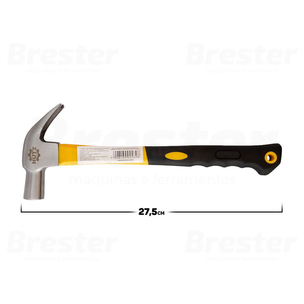 Detalhes do Martelo Tipo Unha Aço Carbono Com Cabo Emborrachado Profissional 28cm Hutz