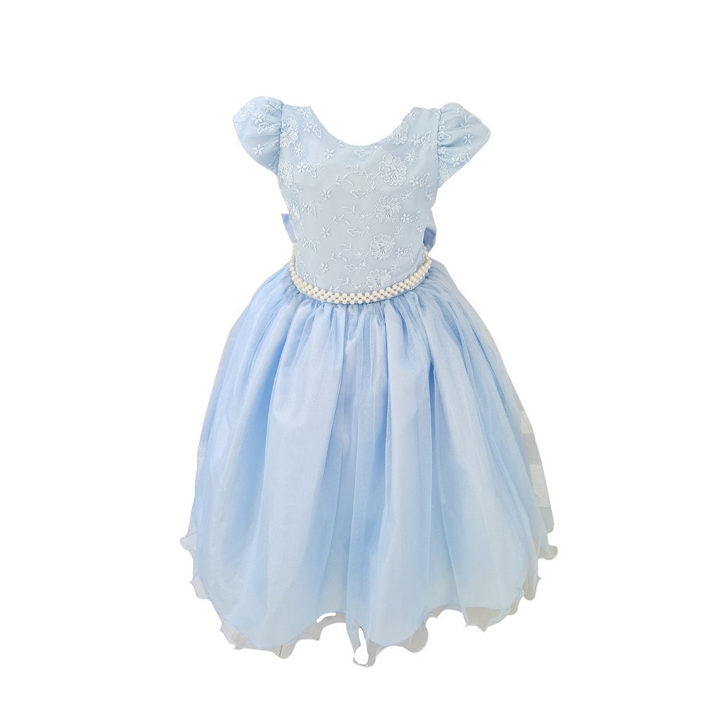 Vestido Infantil Azul Claro Glitter Longo Festa Aniversário Top