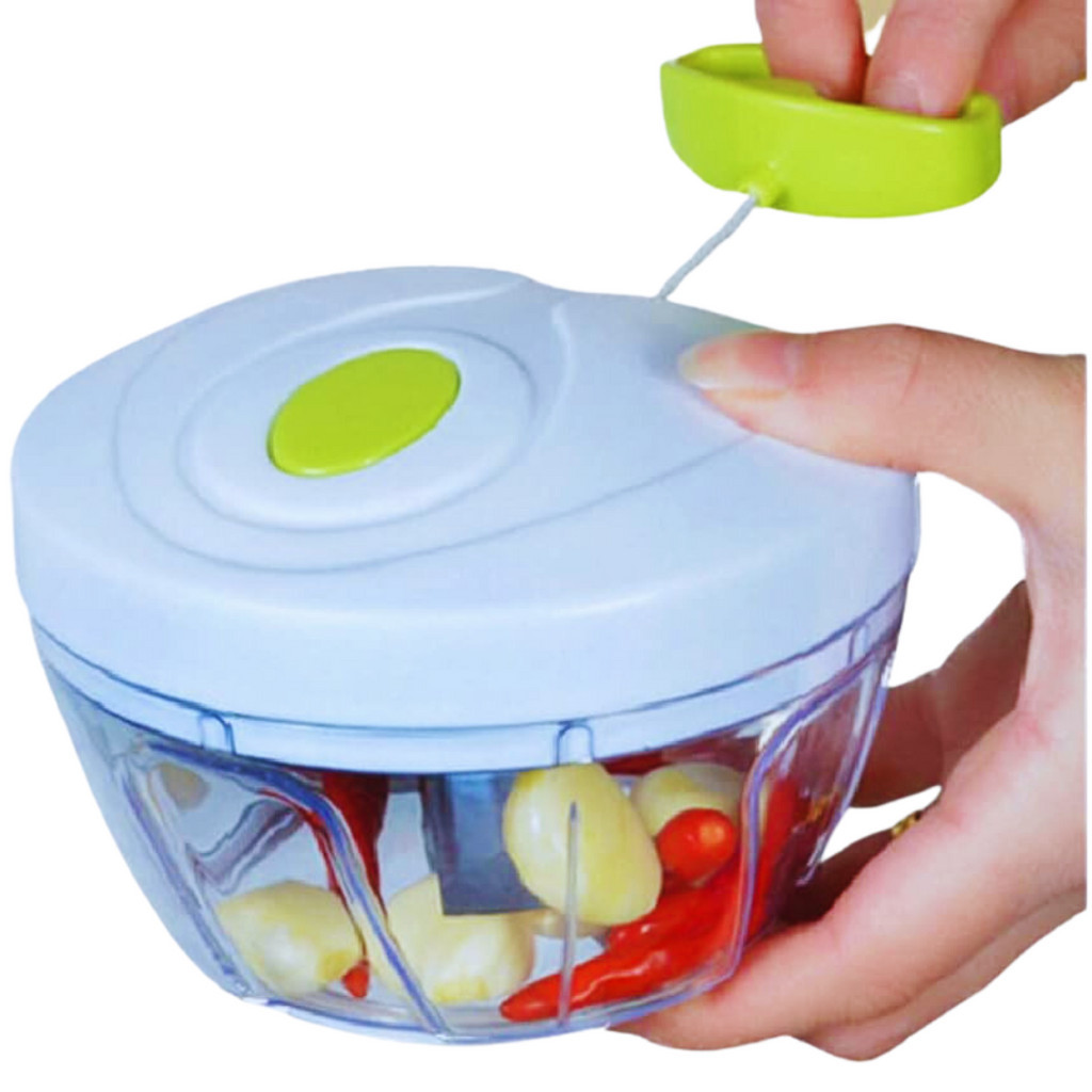 Mini Triturador manual Para Moer alimentos Triturador Picador e cortador de temperos com 3 lâminas Inox 500Ml