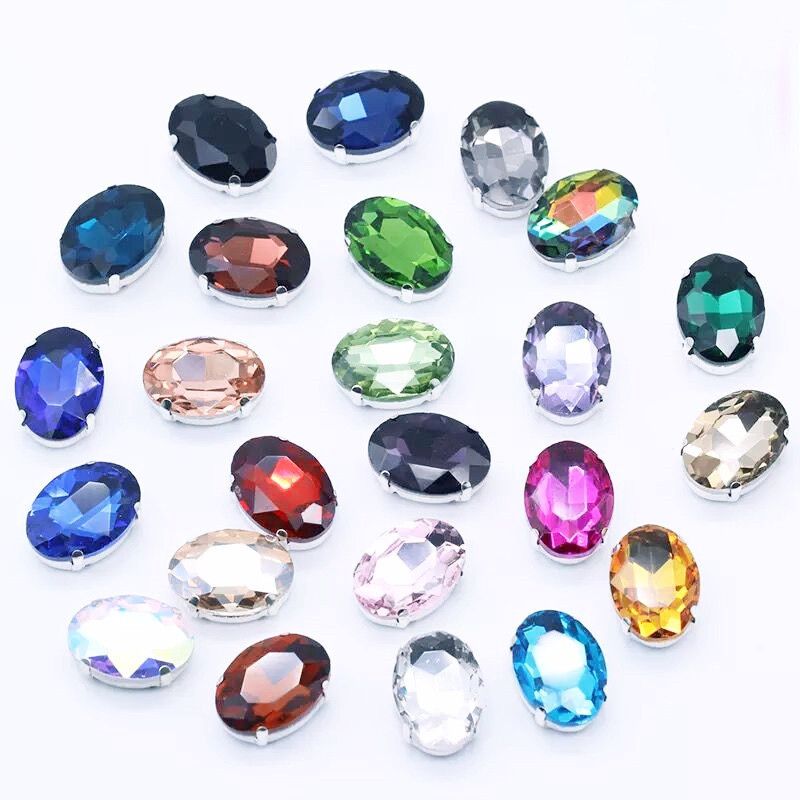 Forma Oval De Alta Qualidade 50pcs 10 * 14mm/13 * 18mm Cristal Rhinestone Com Garra Costurada Em Pedra Para Bricolagem Feita A Mão