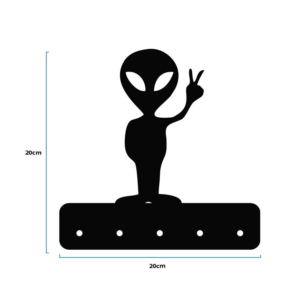 Porta Chaves Alien em Mdf Vazado de 3mm Preto Fosco