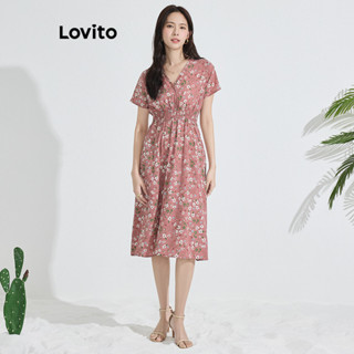 Lovito Vestido com Estampa Floral e Plissados para Mulheres L77ED329