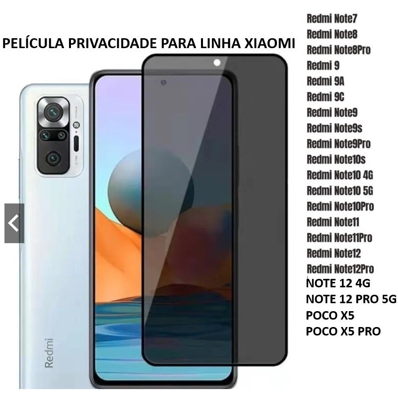 Película Vidro Privacidade Para Xiaomi Poco X6 Poco X6 Pro Redmi Note 11 12 4G Note 12 Pro Note 13 PRO Poco X5 Pro em Oferta na Shopee