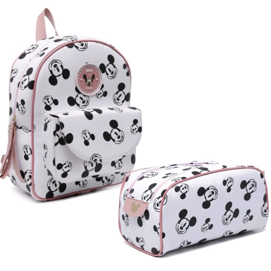 Kit Mochila e Necessaire Organizadora Mickey Feminina Masculina Infantil Maternidade Viagens Escolar