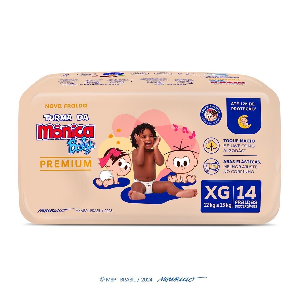 Fralda Turma da Mônica Baby Premium Jumbo XG com 14un - Mom & Baby