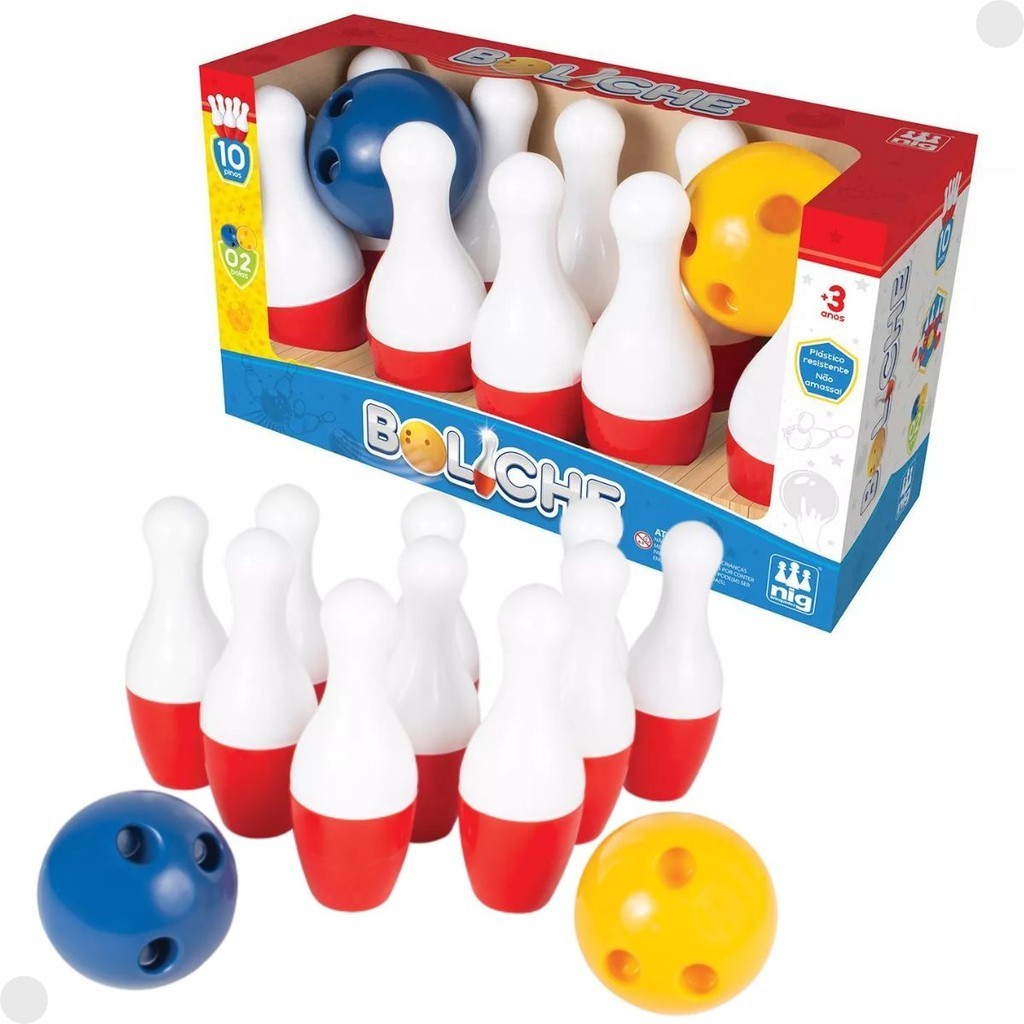 Jogo De Boliche Infantil Com 10 Pinos 2 Bolas 0328 - Nig Brinquedos em Oferta na Shopee