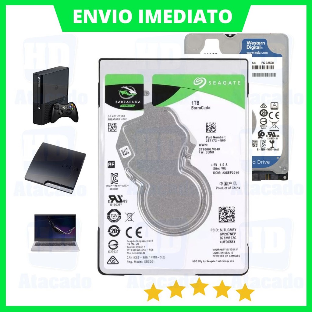 HD Interno 500GB e 1TB Slim 2.5" Notebook/Xbox/PS3/PS4 - Disco Rígido HDD SATA com NF e Garantia