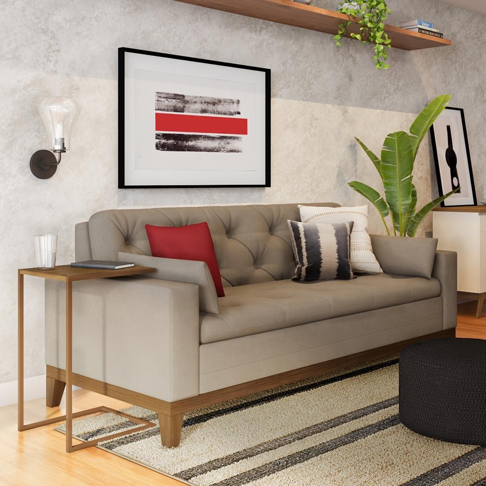Sofá 3 Lugares Henderson Suede Bege - Home & Living