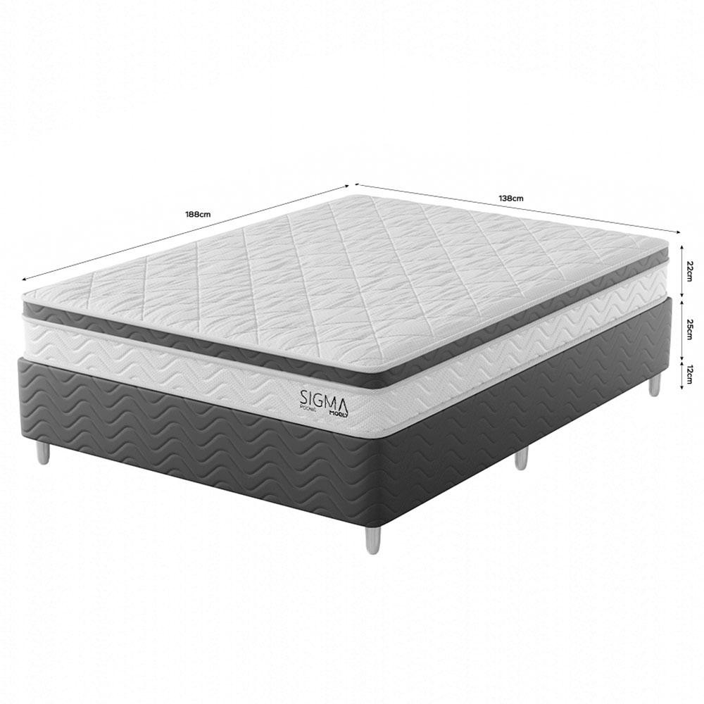 Detalhes do Cama Box com Colchão Casal Sigma Molas Ensacadas (22x138x188) Branco e Cinza
