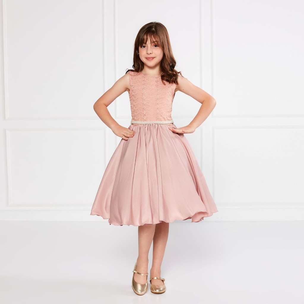 Vestido Infantil Renda Laise Cinto Pérolas Cores Variadas — imagem 2 de 2