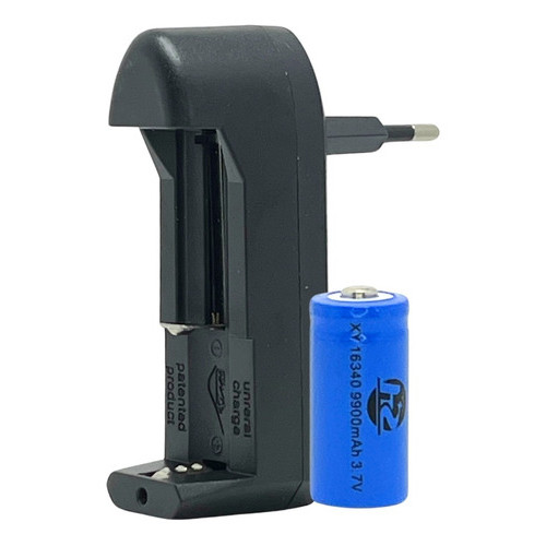 1 Bateria De Grande Durabilidade 16340 Cr123a Recarga + Carregador Ajustável Bivolt De Alta Qualidade