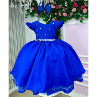 Vestido infantil curto Azul Royal daminha formatura azul bic