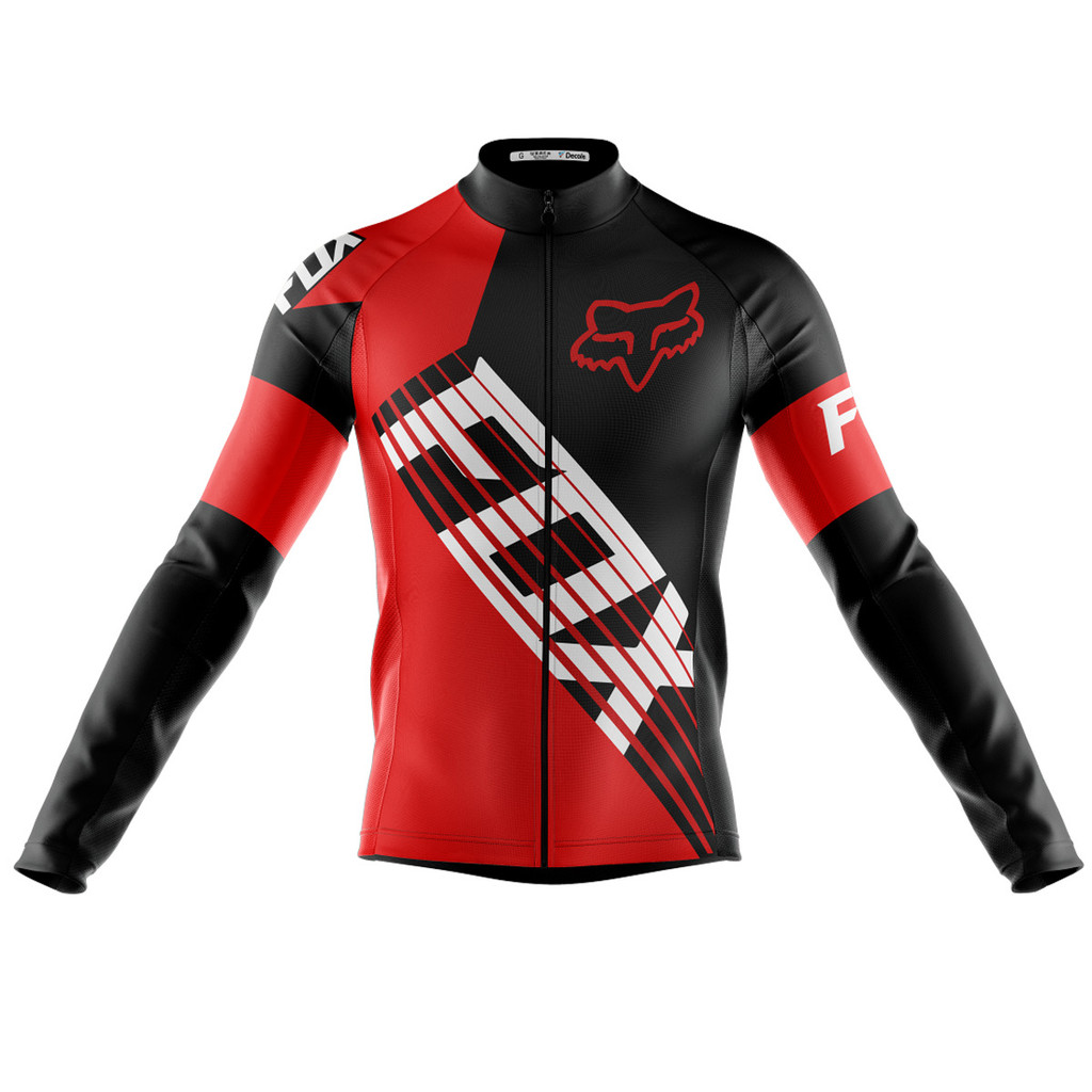 Camisa Ciclismo Fox Vermelha Manga Longa Zíper Full Dry Fit Proteção UVA UVB