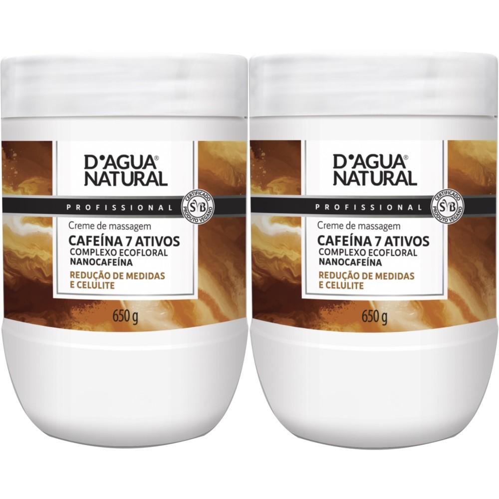 2 Creme Massagem Redutora Cafeína 7 Ativos 650G D'agua Natural