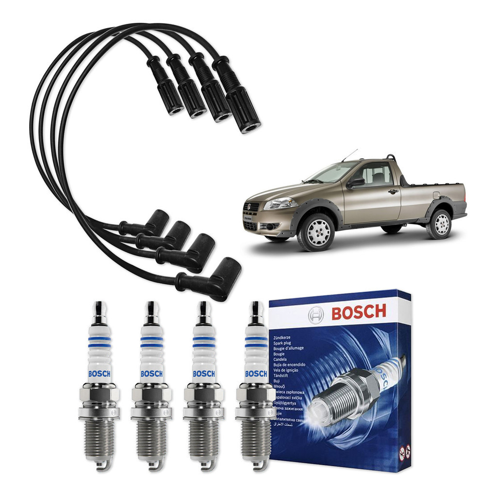 Kit Cabo E Vela de Ignição Original Bosch Fiat Strada Fire 1.4 MPI 8V Flex 2006 A 2012