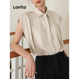 Lovito Blusa Plissada Lisa Elegante Para Mulheres L77ED185
