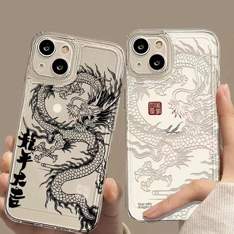 INS Capa De Dragão Chinês Para Samsung Galaxy S24 S23 S22 S20 Ultra Plus S23FE A55 A35 A34 A54 A15 A25 Nota 10 Lite Padrão De Ano Novo Transparente De Silicone