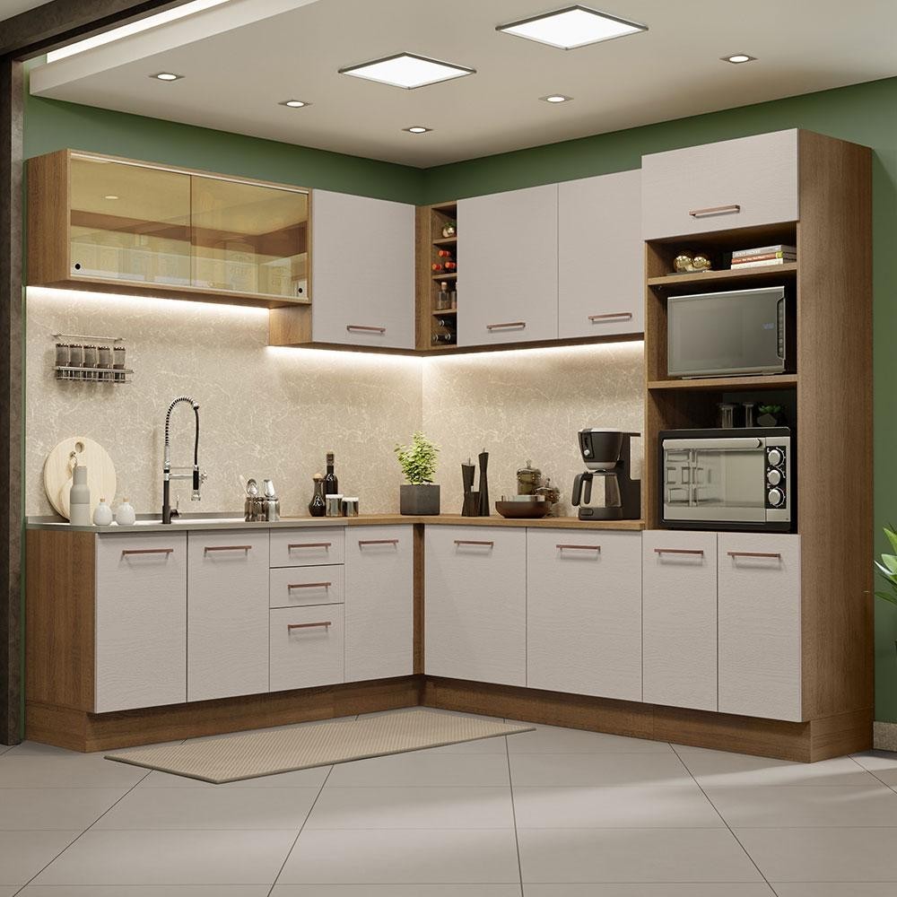 Armário de Cozinha Completa de Canto 459cm Rustic/Crema Agata Madesa 01 - Home & Living
