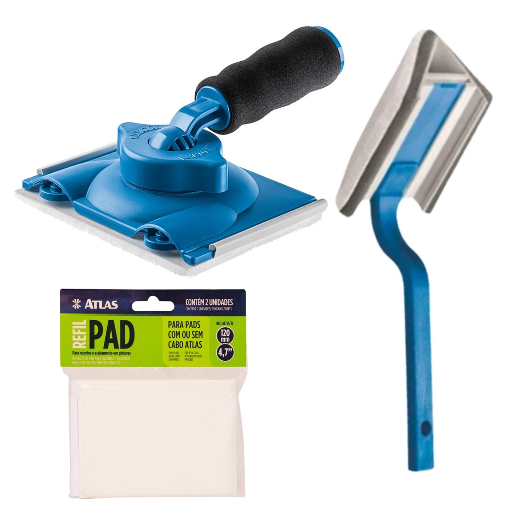 Kit Pad Cantos E Rodapé + Refil Recorte Acabamento Pintura Cabo 360° Atlas Parede Janela Lã Sintética