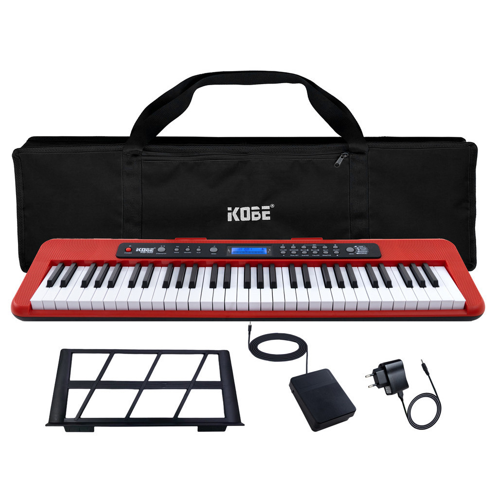 Kit Teclado Musical Kobe KB-300 5/8 61 Teclas Sensitivas ao Toque com Pedal Sustain e Capa