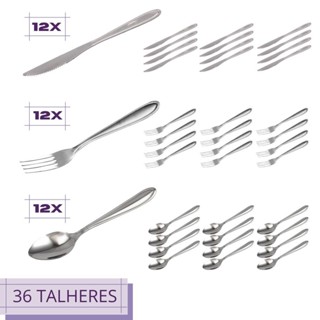 Jogo 36 Talheres Inox 12 Garfos 12 Colheres 12 Facas