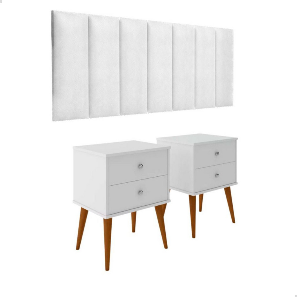 Conjunto Quarto Berlim 1,60 Cabeceira Cama queen 1,60 Com 2 Mesas de Cabeceira berlim branco