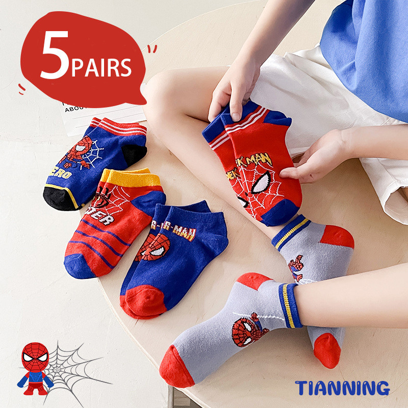 5 Pares De Meias Infantis De Algodão Do Homem-Aranha , Presente De Aniversário Para Meninos De 1 A 12 Anos em Oferta na Shopee