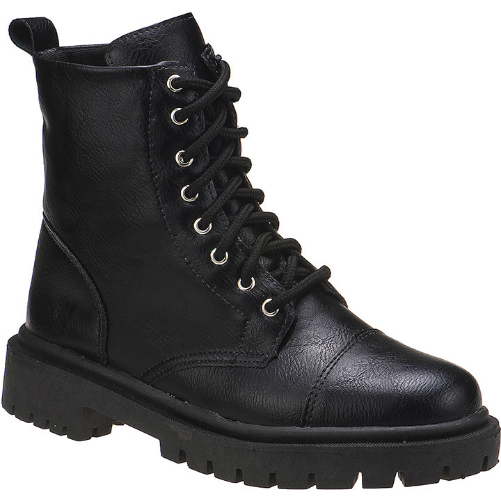 Bota Coturno Militar Tratorada Casual Blogueira  Cano Curto Preto LiaMalia