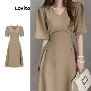Lovito Vestido Casual Liso Com Amarração Nas Costas Para Mulheres L76AD168