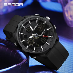 Sanda New Relógio Eletrônico Masculino Moda E Lazer Noturno À Prova D'água Multifuncional SD9053
