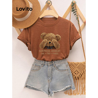 Lovito Camisetas Básicas Casuais De Desenho Animado Para Mulheres LBL08047