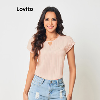 Lovito Blusa com Recortes Lisa Casual para Mulheres LBL08035