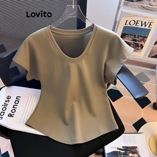 Lovito Camiseta Básica Lisa Casual Para Mulheres LNE45057