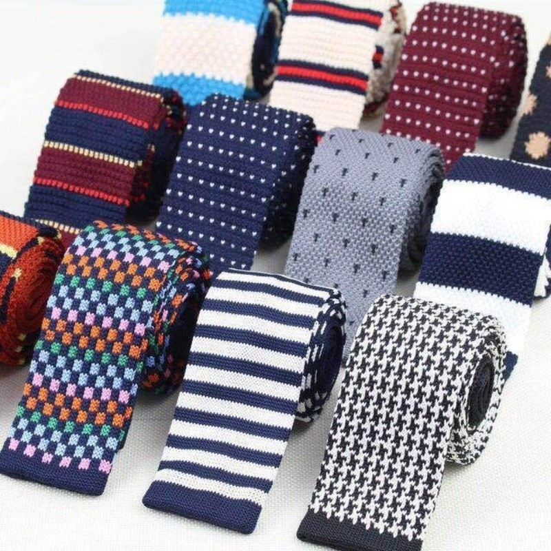 Gravata Listrada Casual De Malha Masculina Moda Apertada Estreita