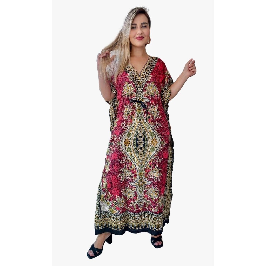 Vestido Kaftan Indiano Longo Estampado Plus Size - Cod. 7033